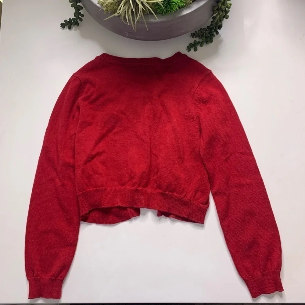 Children’s Place red Floral Appliqué girl Medium Holiday Cardigan sweater jacket
